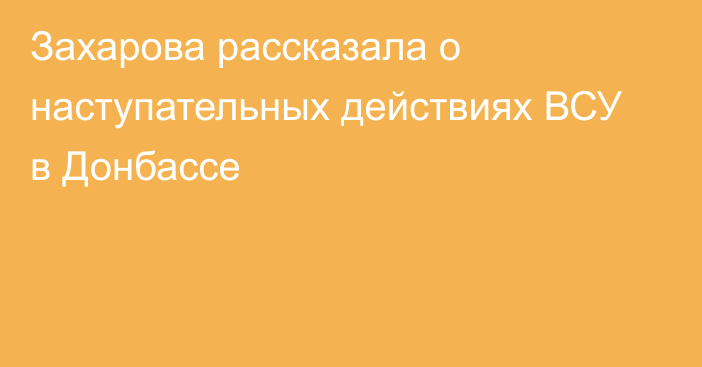 Захарова рассказала о наступательных действиях ВСУ в Донбассе