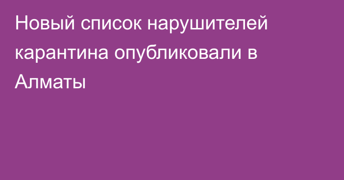 Новый список нарушителей карантина опубликовали в Алматы