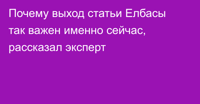 Почему выход статьи Елбасы так важен именно сейчас, рассказал эксперт