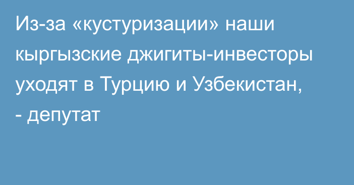 Из-за «кустуризации» наши кыргызские джигиты-инвесторы уходят в Турцию и Узбекистан, - депутат