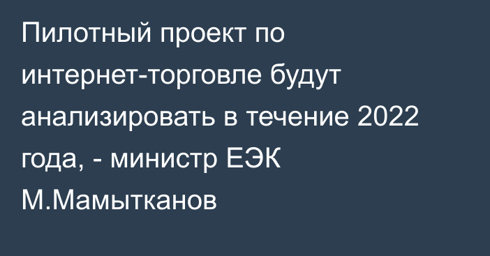 Пилотный проект по интернет-торговле будут анализировать в течение 2022 года, - министр ЕЭК М.Мамытканов