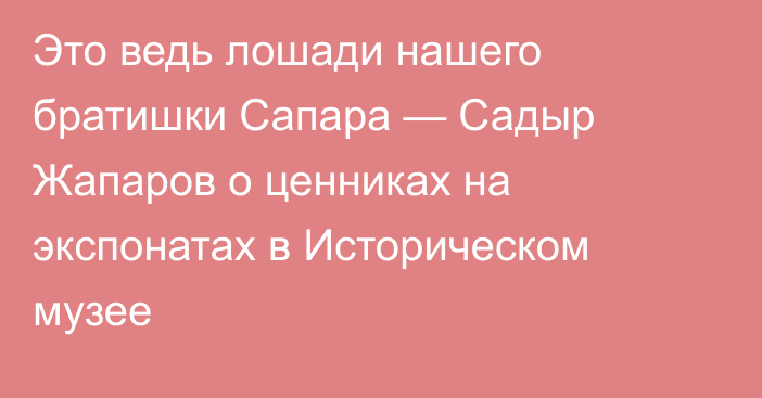 Это ведь лошади нашего братишки Сапара — Садыр Жапаров о ценниках на экспонатах в Историческом музее