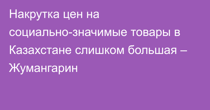 Накрутка цен на социально-значимые товары в Казахстане слишком большая – Жумангарин