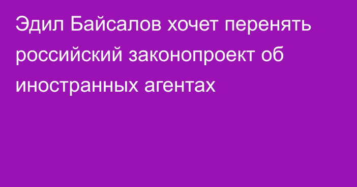 Эдил Байсалов хочет перенять российский законопроект об иностранных агентах