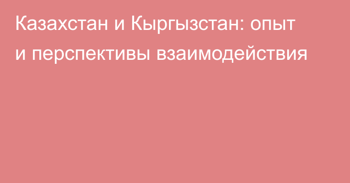 Казахстан и Кыргызстан: опыт и перспективы взаимодействия