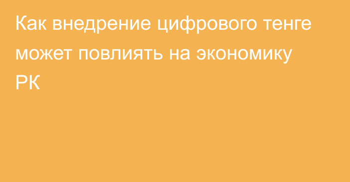 Как внедрение цифрового тенге может повлиять на экономику РК