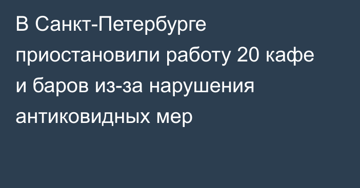 В Санкт-Петербурге приостановили работу 20 кафе и баров из-за нарушения антиковидных мер