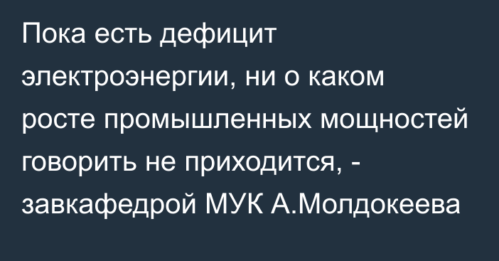 Пока есть дефицит электроэнергии, ни о каком росте промышленных мощностей говорить не приходится, - завкафедрой МУК А.Молдокеева