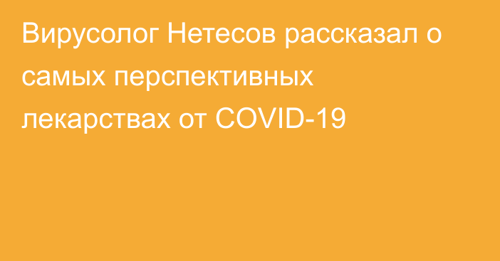 Вирусолог Нетесов рассказал о самых перспективных лекарствах от COVID-19