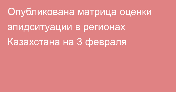 Опубликована матрица оценки эпидситуации в регионах Казахстана на 3 февраля