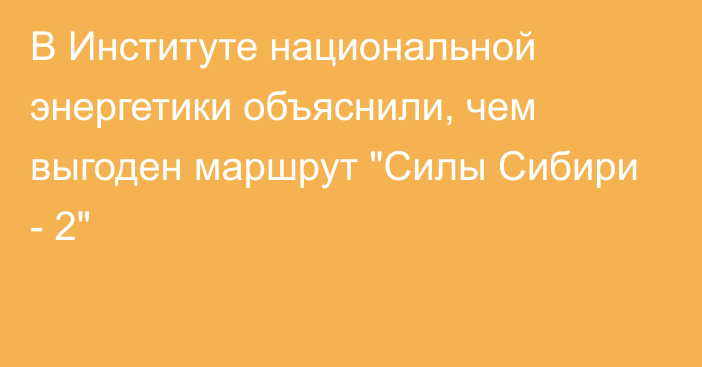 В Институте национальной энергетики объяснили, чем выгоден маршрут 