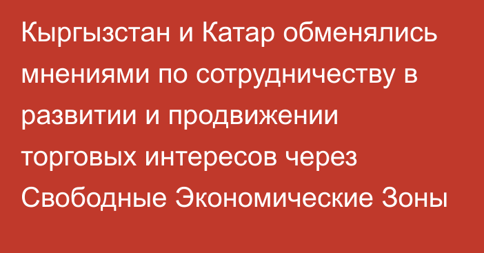 Кыргызстан и Катар обменялись мнениями по сотрудничеству в развитии и продвижении торговых интересов через Свободные Экономические Зоны