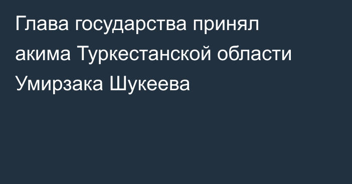 Глава государства принял акима Туркестанской области Умирзака Шукеева