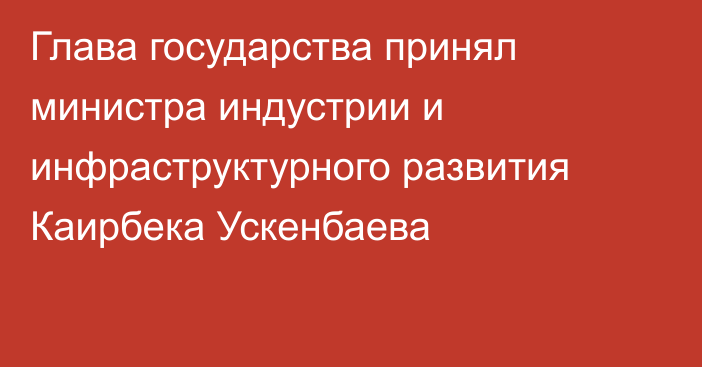 Глава государства принял министра индустрии и инфраструктурного развития Каирбека Ускенбаева