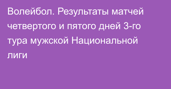 Волейбол. Результаты матчей четвертого и пятого дней 3-го тура мужской Национальной лиги