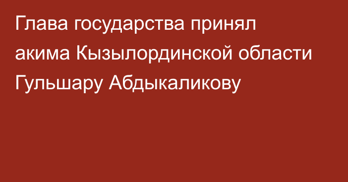 Глава государства принял акима Кызылординской области Гульшару Абдыкаликову