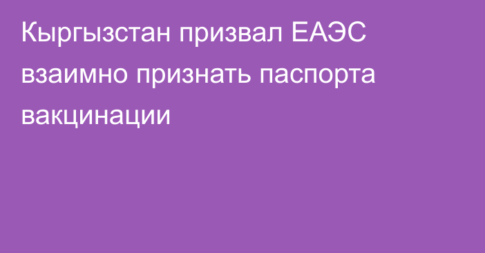 Кыргызстан призвал ЕАЭС взаимно признать паспорта вакцинации