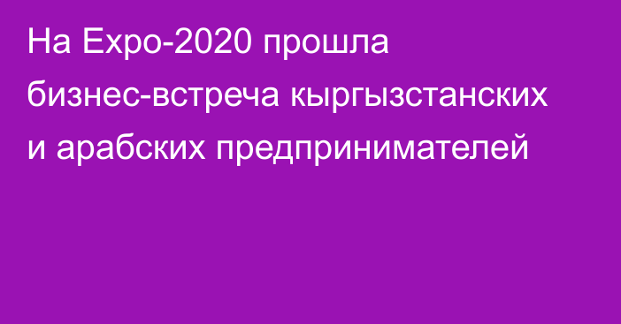 На Expo-2020 прошла бизнес-встреча кыргызстанских и арабских предпринимателей