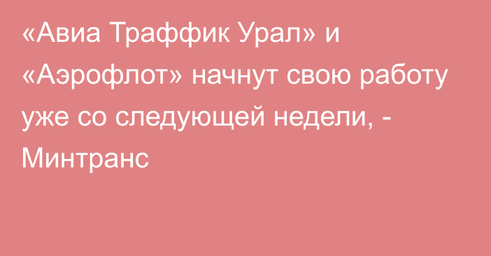 «Авиа Траффик Урал» и «Аэрофлот» начнут свою работу уже со следующей недели, - Минтранс