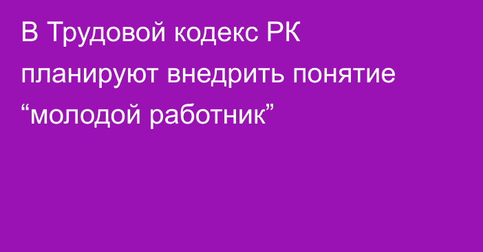 В Трудовой кодекс РК планируют внедрить понятие “молодой работник”