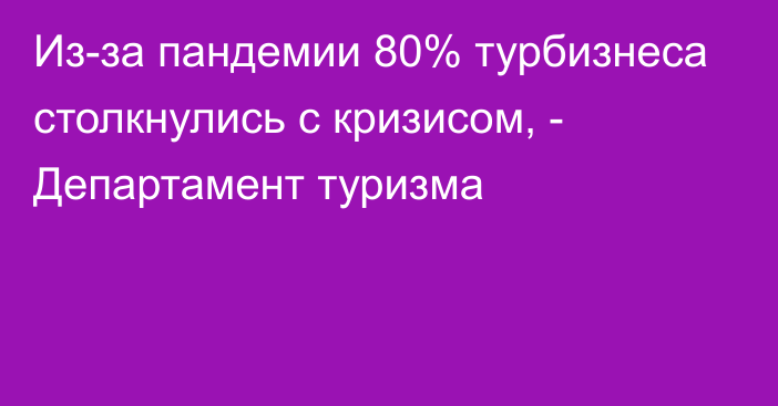 Из-за пандемии 80% турбизнеса столкнулись с кризисом, - Департамент туризма