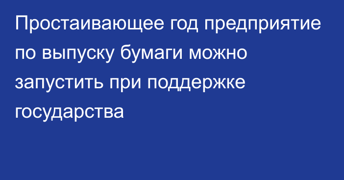 Простаивающее год предприятие по выпуску бумаги можно запустить при поддержке государства