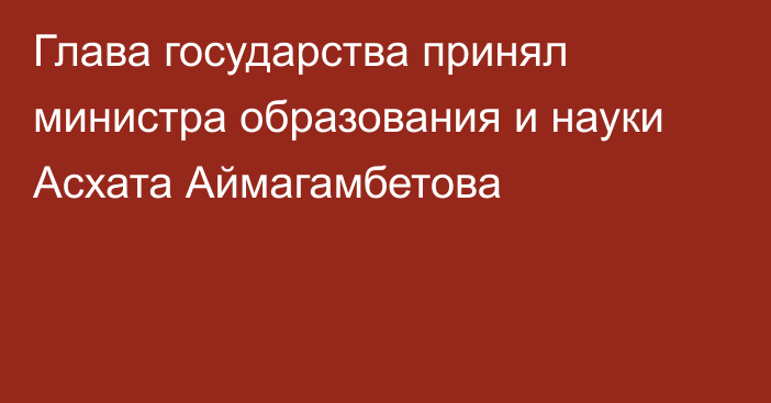 Глава государства принял министра образования и науки Асхата Аймагамбетова