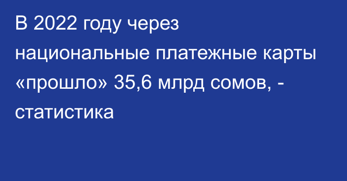 В 2022 году через национальные платежные карты «прошло» 35,6 млрд сомов, - статистика