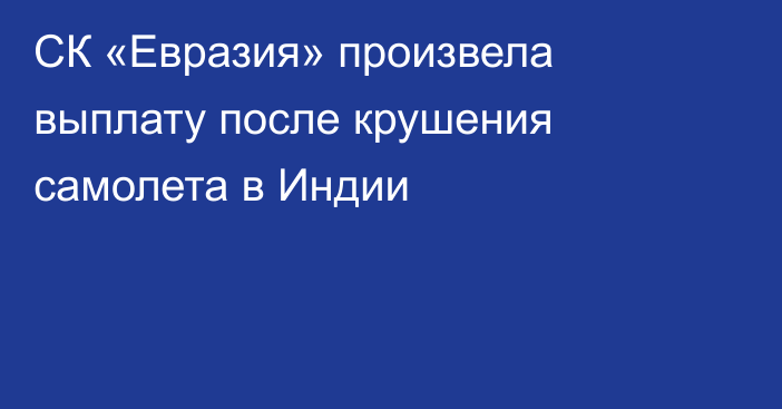 СК «Евразия» произвела выплату после крушения самолета в Индии