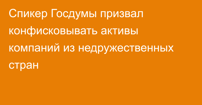 Спикер Госдумы призвал конфисковывать активы компаний из недружественных стран