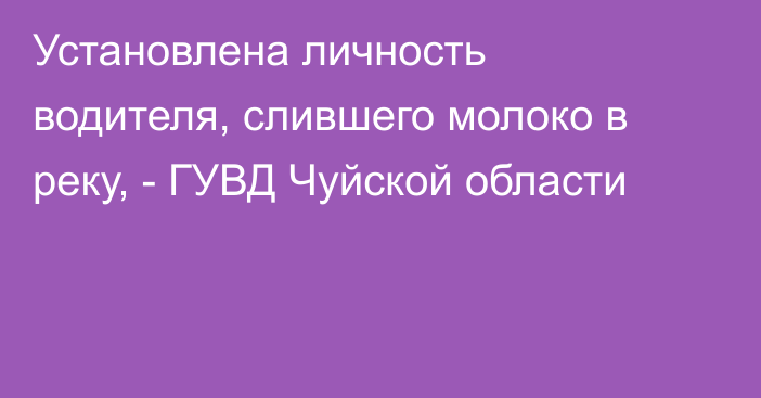 Установлена личность водителя, слившего молоко в реку, - ГУВД Чуйской области