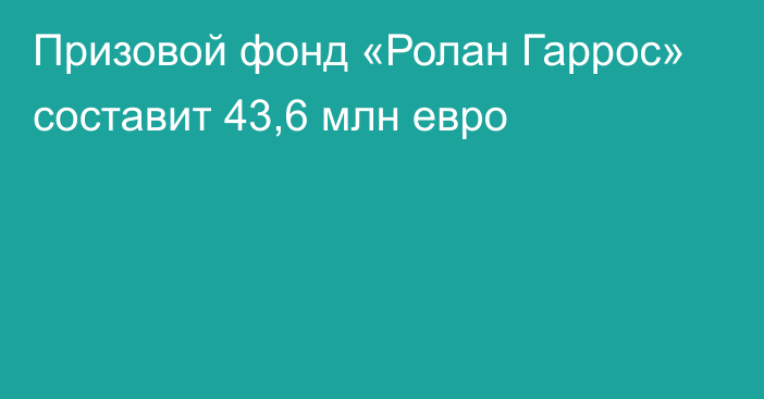 Призовой фонд «Ролан Гаррос» составит 43,6 млн евро