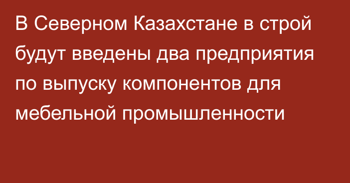 В Северном Казахстане в строй будут введены два предприятия по выпуску компонентов для мебельной промышленности