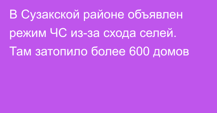 В Сузакской районе объявлен режим ЧС из-за схода селей. Там затопило более 600 домов