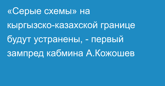 «Серые схемы» на кыргызско-казахской границе будут устранены, - первый зампред кабмина А.Кожошев