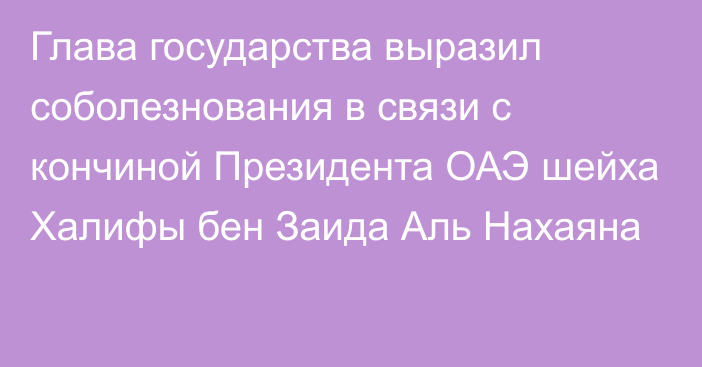 Глава государства выразил соболезнования в связи с кончиной Президента ОАЭ шейха Халифы бен Заида Аль Нахаяна