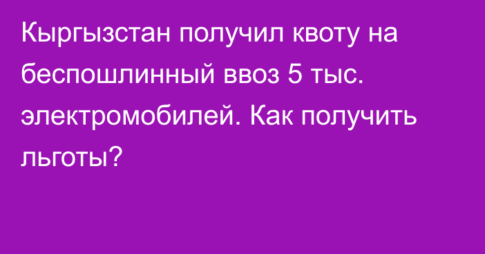 Кыргызстан получил квоту на беспошлинный ввоз 5 тыс. электромобилей. Как получить льготы?