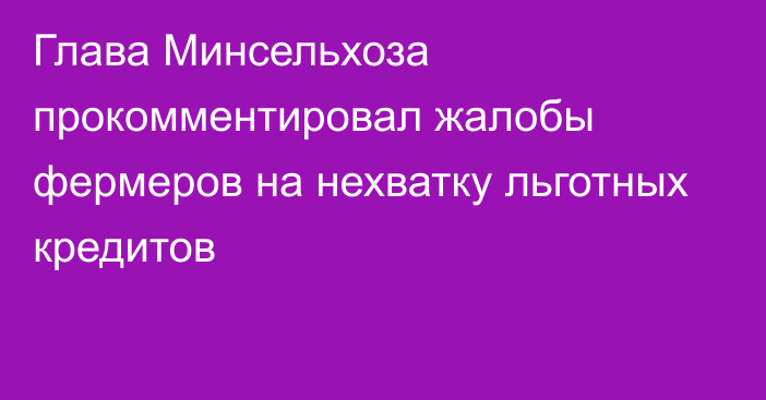 Глава Минсельхоза прокомментировал жалобы фермеров на нехватку льготных кредитов