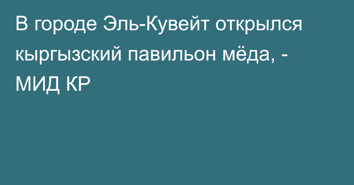 В городе Эль-Кувейт открылся кыргызский павильон мёда, - МИД КР