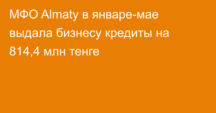 МФО Almaty в январе-мае выдала бизнесу кредиты на 814,4 млн тенге