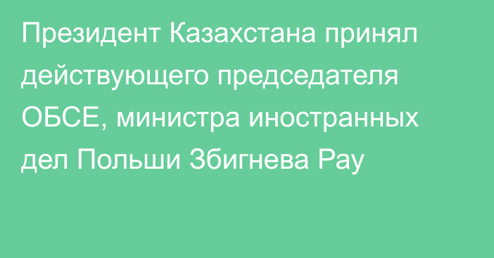 Президент Казахстана принял действующего председателя ОБСЕ, министра иностранных дел Польши Збигнева Рау