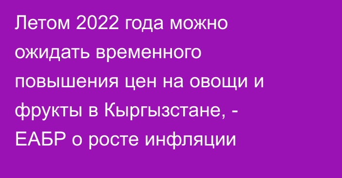 Летом 2022 года можно ожидать временного повышения цен на овощи и фрукты в Кыргызстане, - ЕАБР о росте инфляции