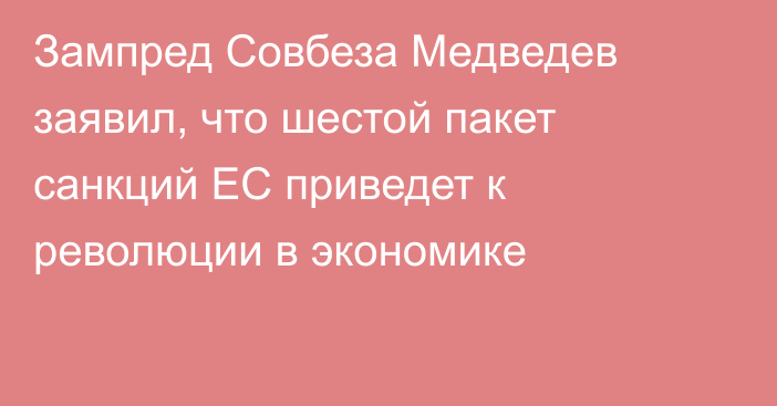 Зампред Совбеза Медведев заявил, что шестой пакет санкций ЕС приведет к революции в экономике