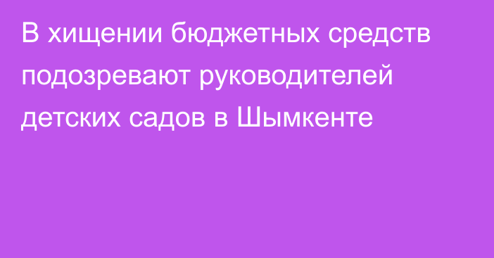 В хищении бюджетных средств подозревают руководителей детских садов в Шымкенте