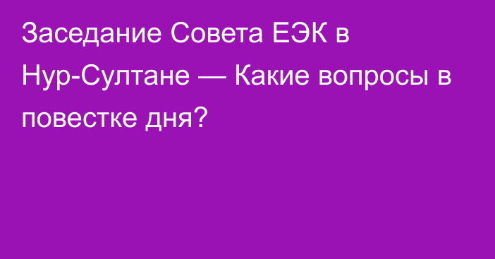 Заседание Совета ЕЭК в Нур-Султане — Какие вопросы в повестке дня?