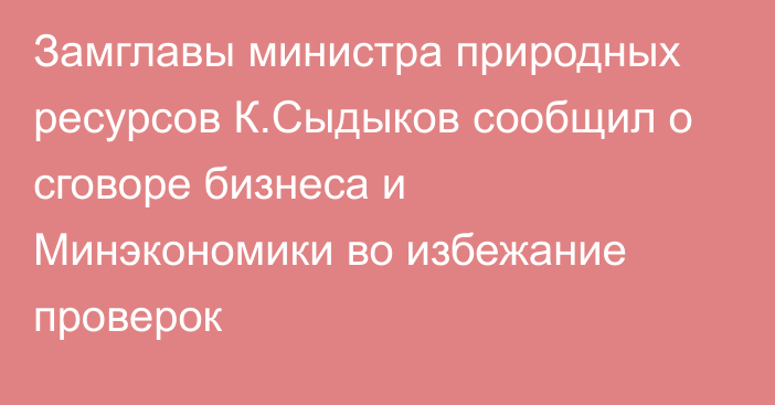 Замглавы министра природных ресурсов К.Сыдыков сообщил о сговоре бизнеса и Минэкономики во избежание проверок