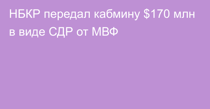 НБКР передал кабмину $170 млн в виде СДР от МВФ