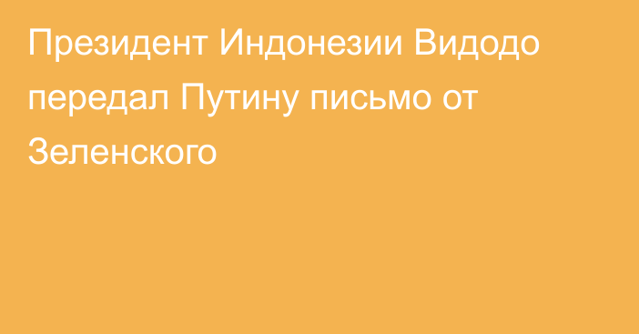 Президент Индонезии Видодо передал Путину письмо от Зеленского