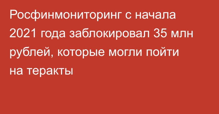 Росфинмониторинг с начала 2021 года заблокировал 35 млн рублей, которые могли пойти на теракты