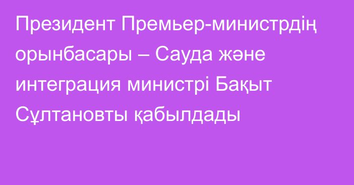 Президент Премьер-министрдің орынбасары – Сауда және интеграция министрі Бақыт Сұлтановты қабылдады